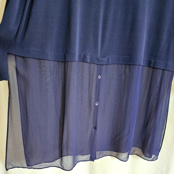 Eileen Fisher Navy Blue Georgette Crepe Silk Dress - Picture 4 of 16